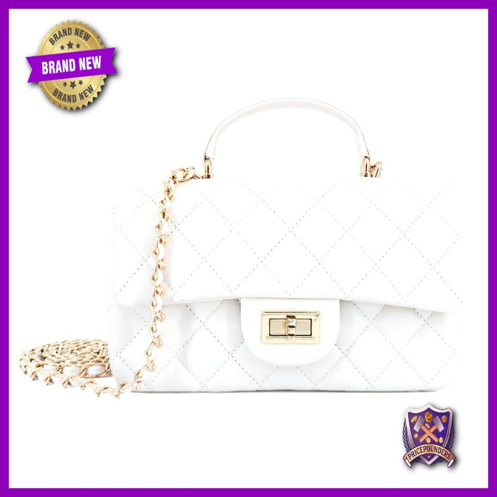 Genuine Leather Quilted Crossbody Bag Mini Shoulder Purse Gold Chain Strap